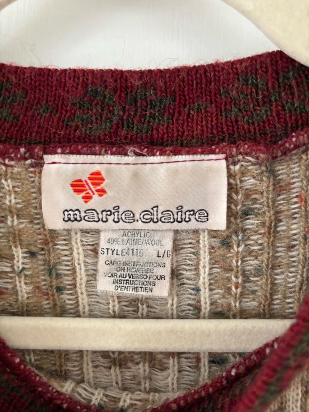 Vintage Marie Claire Fair Isle Wool Blend Nordic Sweater Women L Cozy Grandpa - Picture 4 of 10